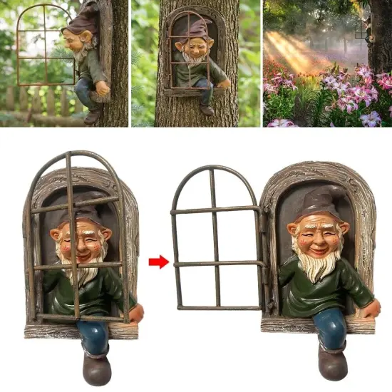 Kitcheniva Elf Out The Window Naughty Gnome Statue Decor {3}