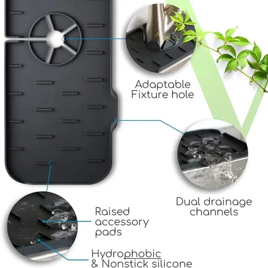 2x Silicone Faucet Drain Pad Drip Catcher Tray Kitchen Sink Splash Guard Slip Mat {3}