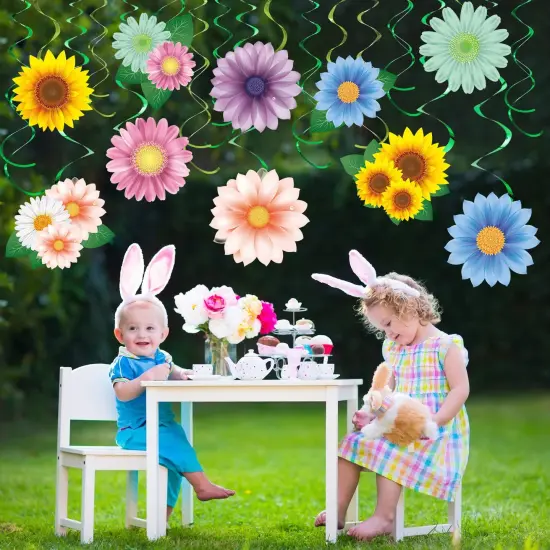 30 Pieces Flowers Butterfly Hanging Swirl Decorations, Spring Summer Sunflower Baby Shower Decor for Women Kids Birthday Easter Party Baby Shower Mother's Day Wedding Supplies (Flower) {5}