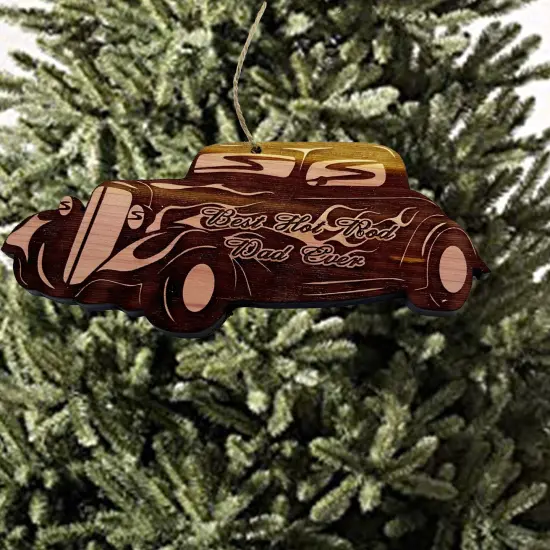 Best Hot Rod Dad Ever 34 Coupe - Cedar Ornament {3}