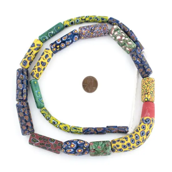 The Bead Chest Venetian-Inspired Millefiori Trade Beads 12mm Indonesia Multicolor Cylinder Glass Large Hole 30 Inch Strand {2}