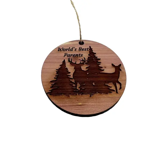 Worlds Best Parents Buck and Doe - Cedar Ornament {3}