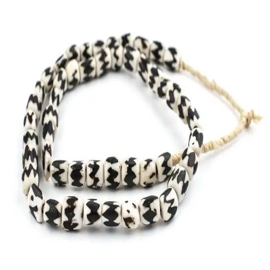 The Bead Chest Batik Bone Beads - Full Strand of Fair Trade African Beads (Small, Chevron Design) {3}