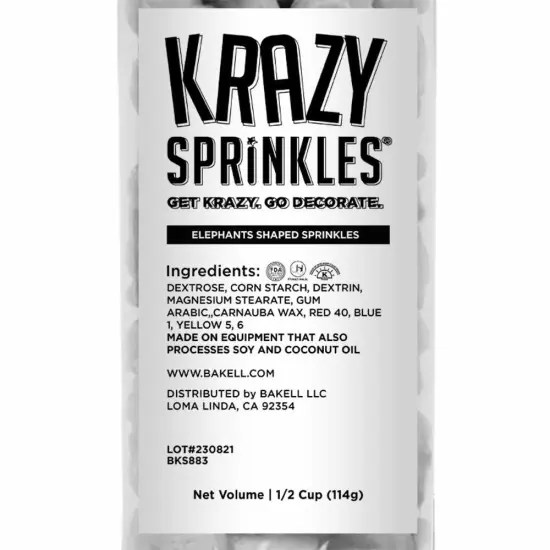 Krazy Sprinkles - Elephants (1/2 Cup, 1x Jar) for Cakes, Ice Cream & Cookies {4}