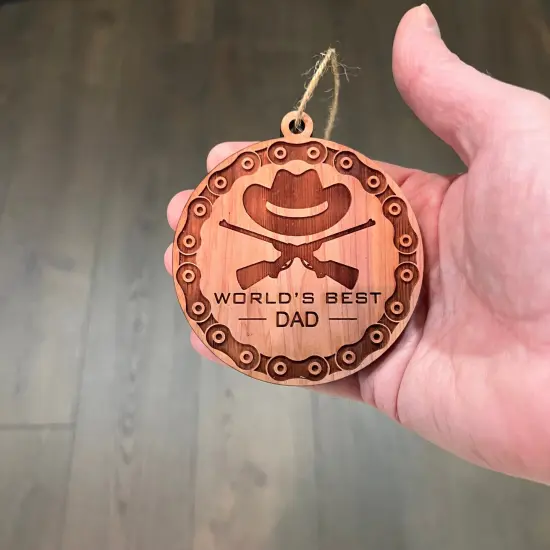 Worlds Best Dad Rifles and chains - Cedar Ornament {4}