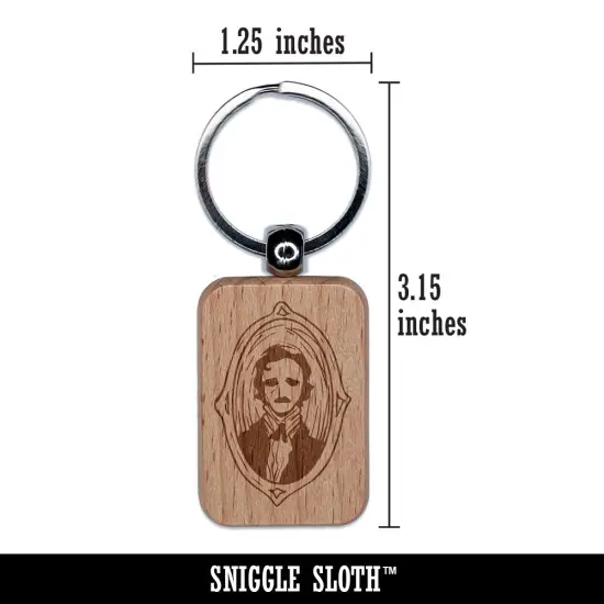 Edgar Allen Poe Vintage Victorian Portrait Engraved Wood Rectangle Keychain Tag Charm {2}