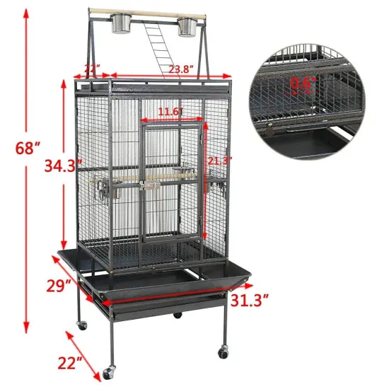 68" Inch Bird Parrot Chinchillas Ferret Cage Cockatiel House with Wheels Movable {2}