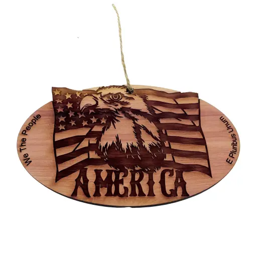 Eagle and American flag - Cedar Ornament {3}