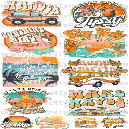 DESIGN #26- Retro Make Waves DTF Gang Sheet 22"x48" (Fabric Transfers) {1}