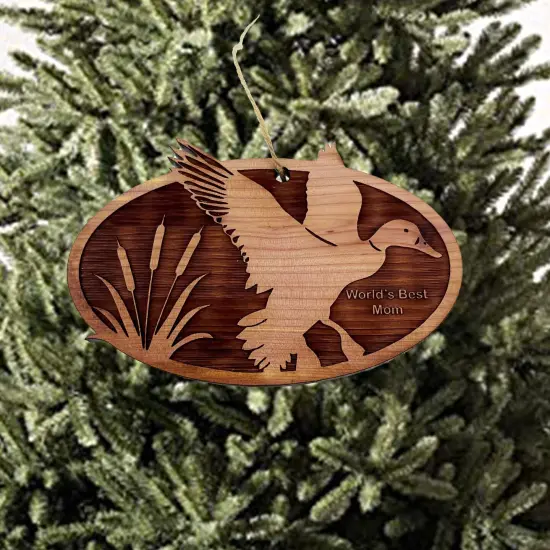 Flying Duck Worlds Best Mom - Cedar Ornament {3}