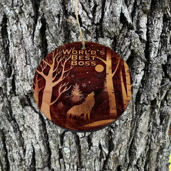 Winter Wolf Worlds Best Boss - cedar ornament {2}