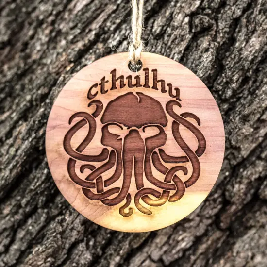 Cthulhu - Raw Cedar Ornament 3x3in {1}