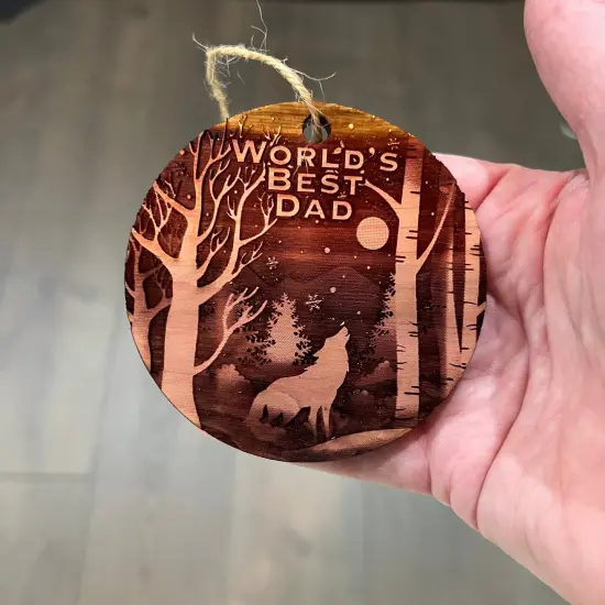Winter Wolf Worlds Best Dad - cedar ornament {4}