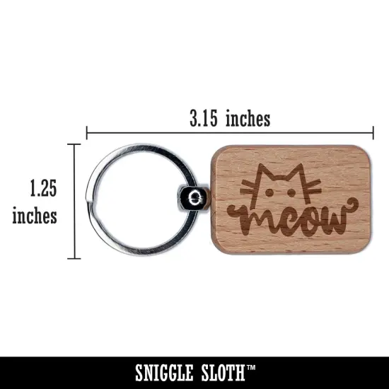 Shy Peeking Cat Meow Engraved Wood Rectangle Keychain Tag Charm {2}