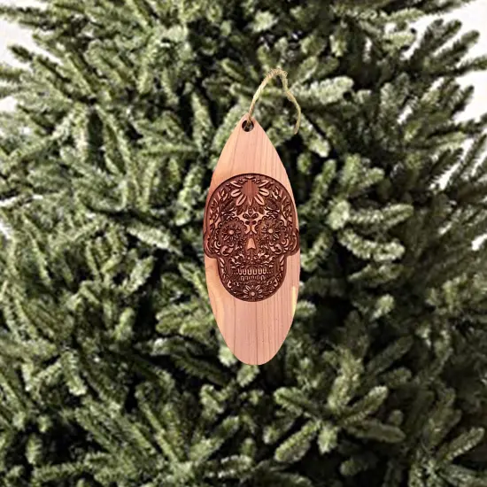 Sugar Skull Surfboard - Cedar Ornament {2}