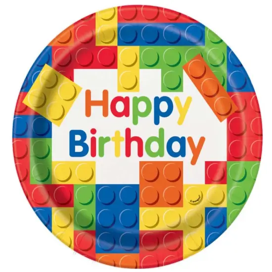 Building Blocks Birthday Round 9" Dinner Plates, 8ct {1}