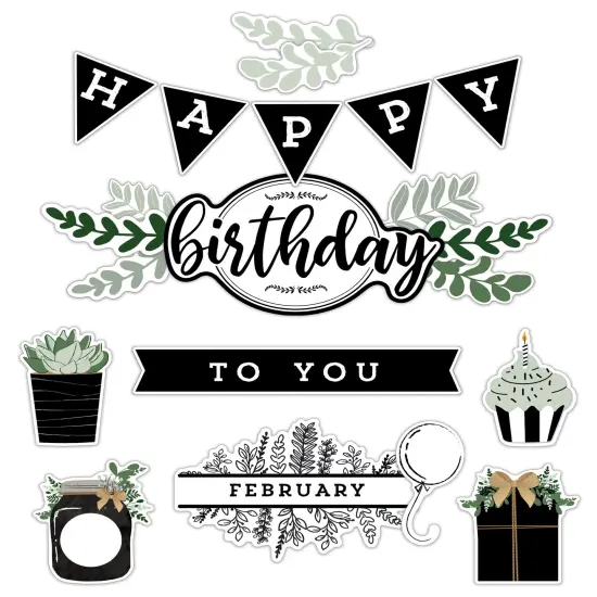 Carson Dellosa 62 pc Bundle of Farmhouse Decor, Calendar Monthly Headers, Cupcakes, Presents, Mason Jars, Plant and Eucalyptus Birthday Decorations for Party, Classroom, and Bulletin Board {1}
