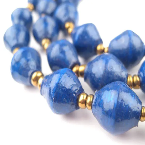 The Bead Chest Recycled Paper Bead Necklace from Uganda - Fair Trade African Jewelry (Dark Cobalt Blue) {1}