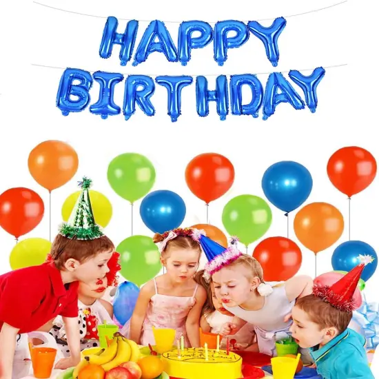 Colorful Celebrations: 16-Inch Mylar Foil Happy Birthday Balloons Banner - Eco-Friendly Decor for All Ages! Blue {2}