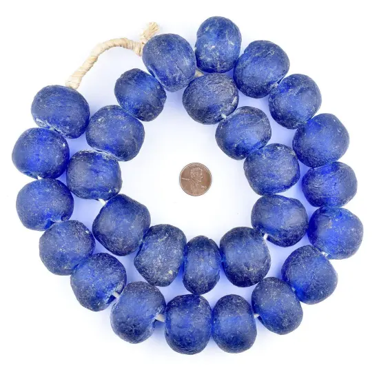 Super Jumbo Recycled Glass Beads - Beaded Wall Hangings - Extra Large African Sea Glass Beads 32-35mm - The Bead Chest (Blue) {2}