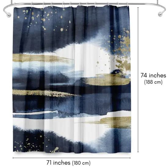 Americanflat 71" x 74" Shower Curtain, Abstract Navy Gold by Lisa Nohren {2}