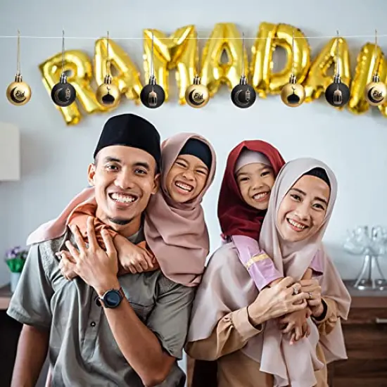 24 Pieces Ramadan Ornament Ball, 1.57" Black Gold Eid Mubarak Hanging Balls, Ramadan Mubarak Ornaments for Islamic Muslim Tree Party Decor {4}