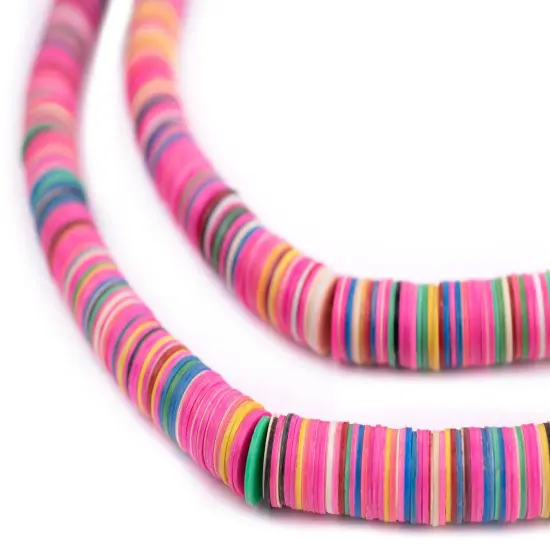 TheBeadChest Pink Medley Vinyl Phono Record Beads 8mm Ghana African Multicolor Mixed 34 Inch Strand Handmade {1}