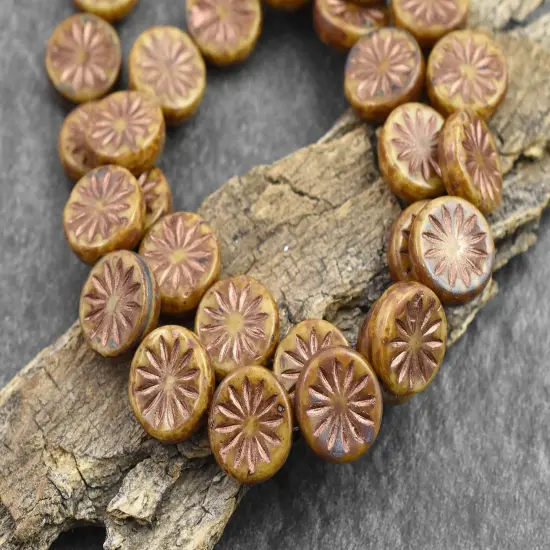 *15* 12mm Copper Washed Camel Brown PicassoAster Flower Coin Beads {2}