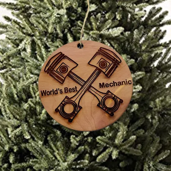 World's Best Mechanic with Piston - Cedar Ornament {3}