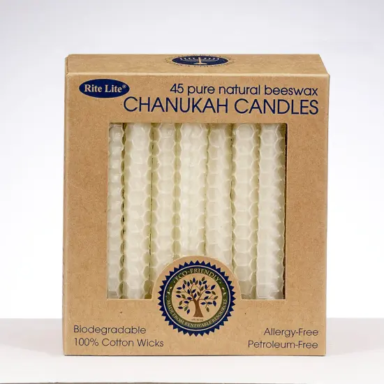 Rite Lite White Eco-Friendly Natural Beeswax Hanukkah Menorah Candles 4" Ivory {1}