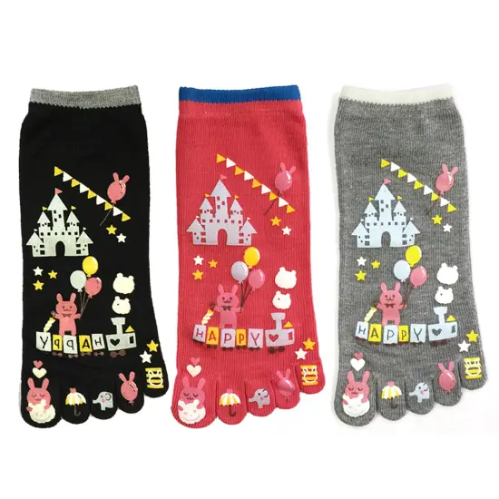 Wrapables Amusement Park Cartoon Socks Five Toe Socks (Set of 3) {1}