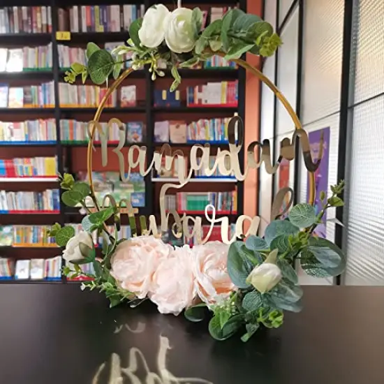 Artificial Pink Camellia Wreath Decorations for Front Door, Round Metal Hoop Floral Hanging Garland, for Wall Window Indoors Outdoor Farmhouse Decor {5}