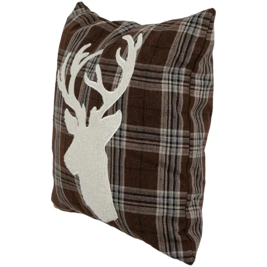 Northlight 16.5" Brown Plaid Stag Christmas Throw Pillow {5}