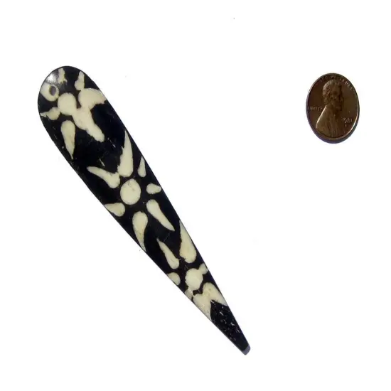 TheBeadChest Sunflower Design Batik Bone Feather Pendant 22mm Kenya African Black and White Handmade {2}