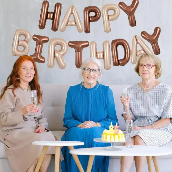 Colorful Celebrations: 16-Inch Mylar Foil Happy Birthday Balloons Banner - Eco-Friendly Decor for All Ages! Caramel chocolate {2}