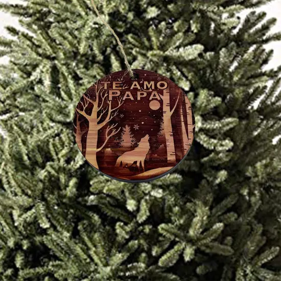 Te Amo Papa winter Wolf - Cedar Ornament {2}