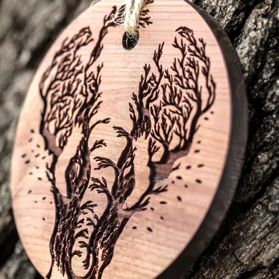 Elephant Design - Raw Cedar Ornament 3x3in {2}