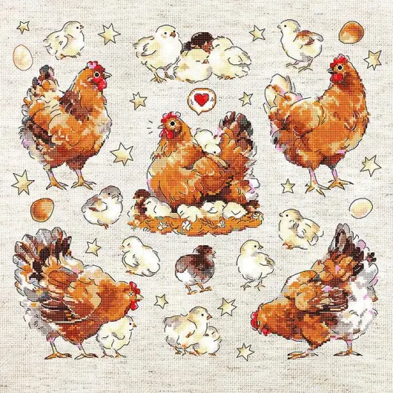 Pied Hens L8819 Counted Cross Stitch Kit {1}