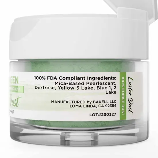 Bakell - Leaf Green Luster Dust (4g, 1x Jar) Edible Vegan Dust & Paint for Baking, Desserts and Beverages {6}