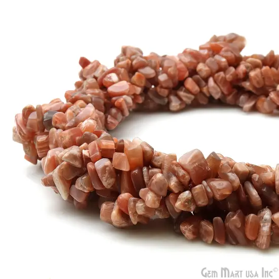 Peach Moonstone Chip Beads, 34 Inch, Natural Chip Strands, Drilled Strung Nugget Beads, 7-10mm, Polished, GemMartUSA (CHMO-70004) {5}