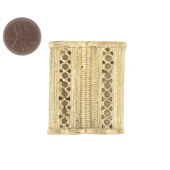 The Bead Chest Matte Brass Lattice Rectangular Baule Bead 45x36mm Ivory Coast African Flat Large Hole 45 x 36mm Handmade {2}