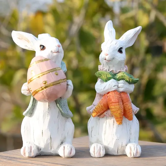 Hodao Easter Bunny Decorations Spring Home Decor Bunny Figurines(Easter White Rabbit 2pcs) {4}