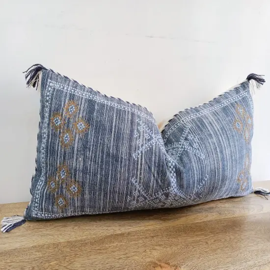 BLUE lumbar pillow cover Boho hand embroidered pillow cover Pillow cases Pillow shams {5}