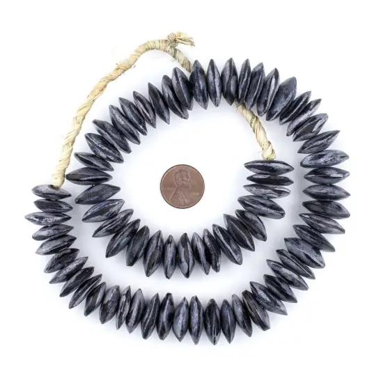 The Bead Chest Dark Grey Bone Saucer Beads 21mm Kenya African Large Hole 22 Inch Strand Handmade {2}