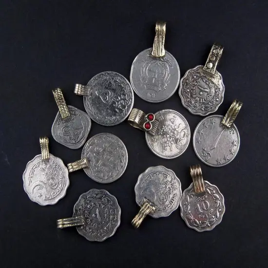 The Bead Chest Old Coin Pendants Set of 8 23mm Afghanistan Silver White Metal Large Hole {3}