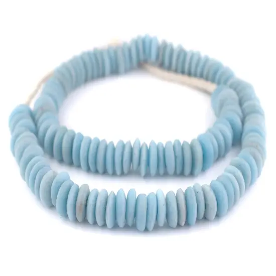 The Bead Chest Ashanti Fair Trade Glass Saucer Beads - African Tribal Ethnic Disk Rondelle Spacers (Baby Blue) {3}