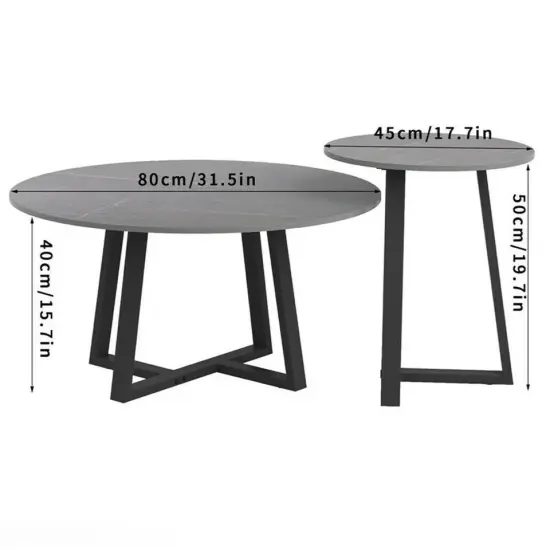 Exclusive Design 2PCS Nesting Marble Coffee Table Round Side Table w/ Metal Base {2}