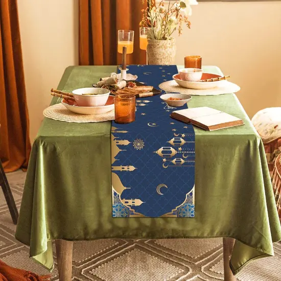 Table Runner Table Decorations - Ramadan Mosque Lantern Islamic Happy Ramadan Mubarak Party Supplies Decorations, 13.8x71 inches {4}