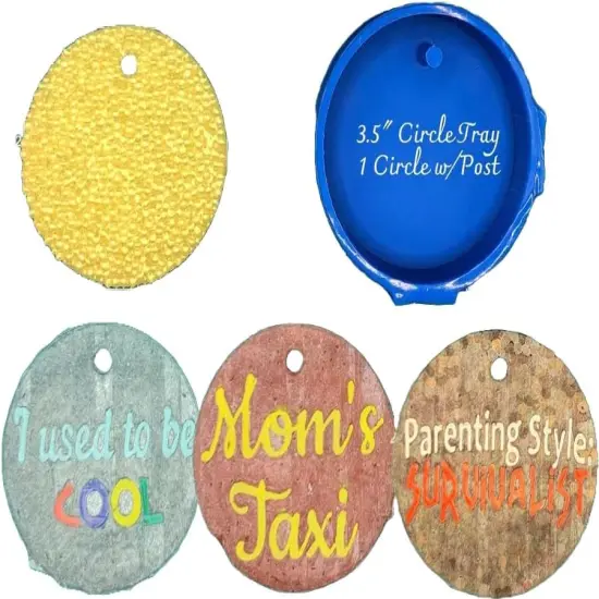 Bundle - 3.5" circle w/post and 3 mom/parent inserts - Silicone Freshie Mold {3}