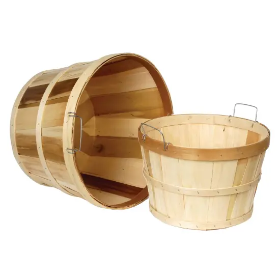 Lehman's Handcrafted Baskets, Vintage Style Bushel and Half Bushel Storage, USA Made Poplar Wood with Wire Handles, Set of 2 {1}